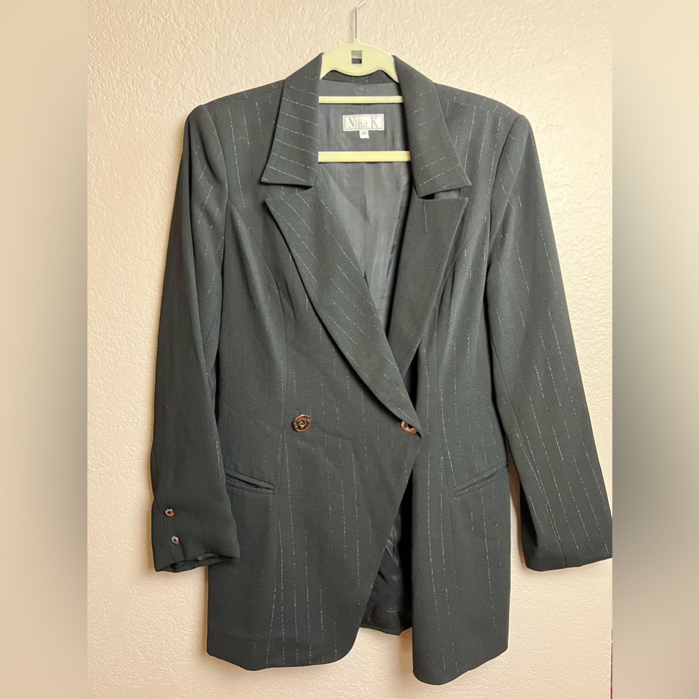 BLACK DOUBLE BREASTED BLAZER SZ: 10